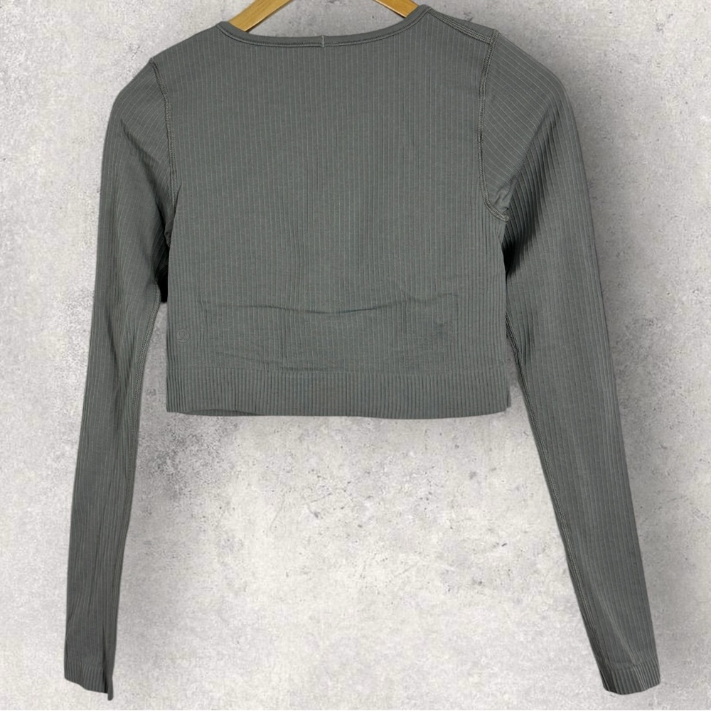 Lululemon Ebb To Street Long Sleeve Shirt Grey Womens Size 6 Ribbed Crop Run Top - Picture 16 of 16